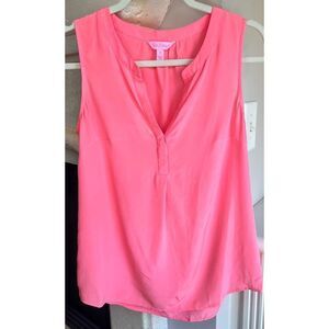 Lilly Pulitzer Stacy Sleeveless 100% Silk Top Hot Coral Blouse Sz Small 22130